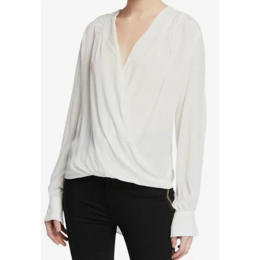NYC Chic Quiet Money Modern Women's Size M V-Neck Long Sleeve Front Drape Top